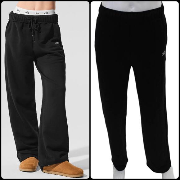 Alo Yoga Accolade Straight Leg Black Sweatpants XXS Unisex Fit French Terry NEW - Picture 1 of 15